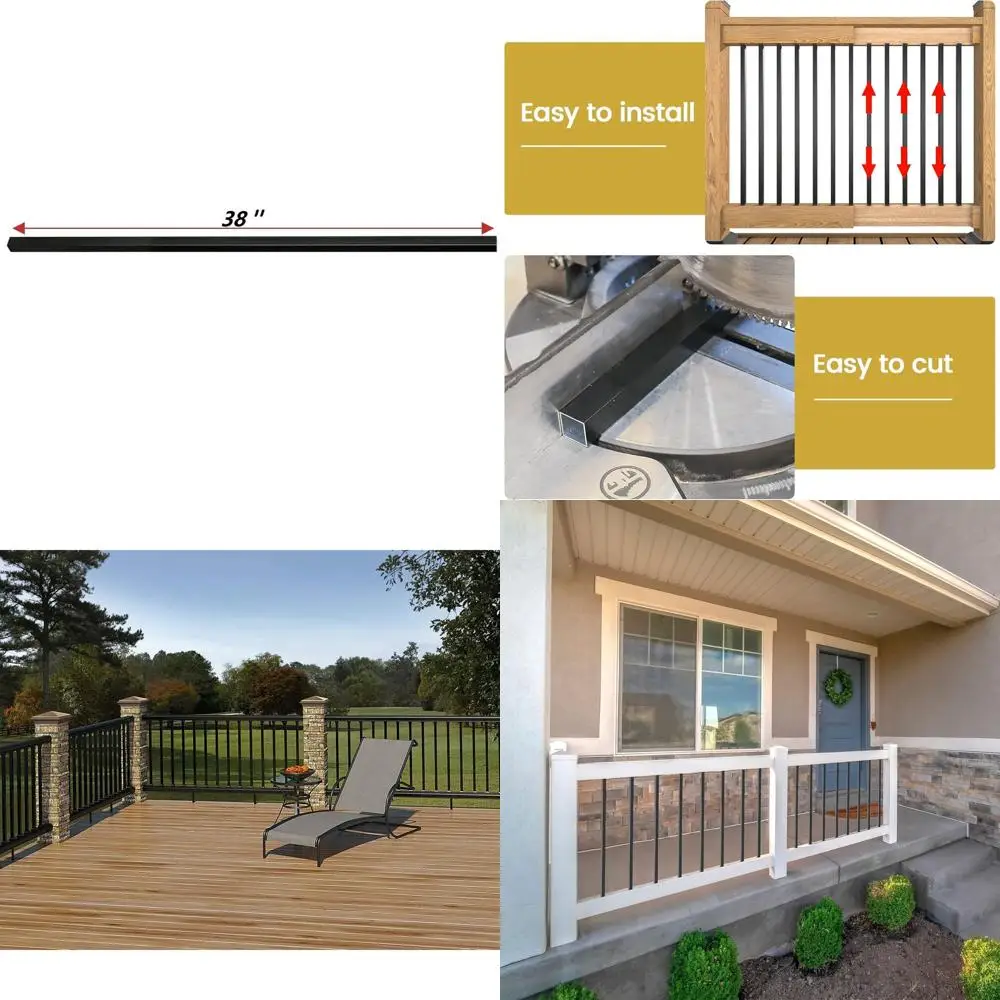 

50 Pack 38 x 3/4 Black Hollow Square Metal Deck Balusters for Staircase Railing