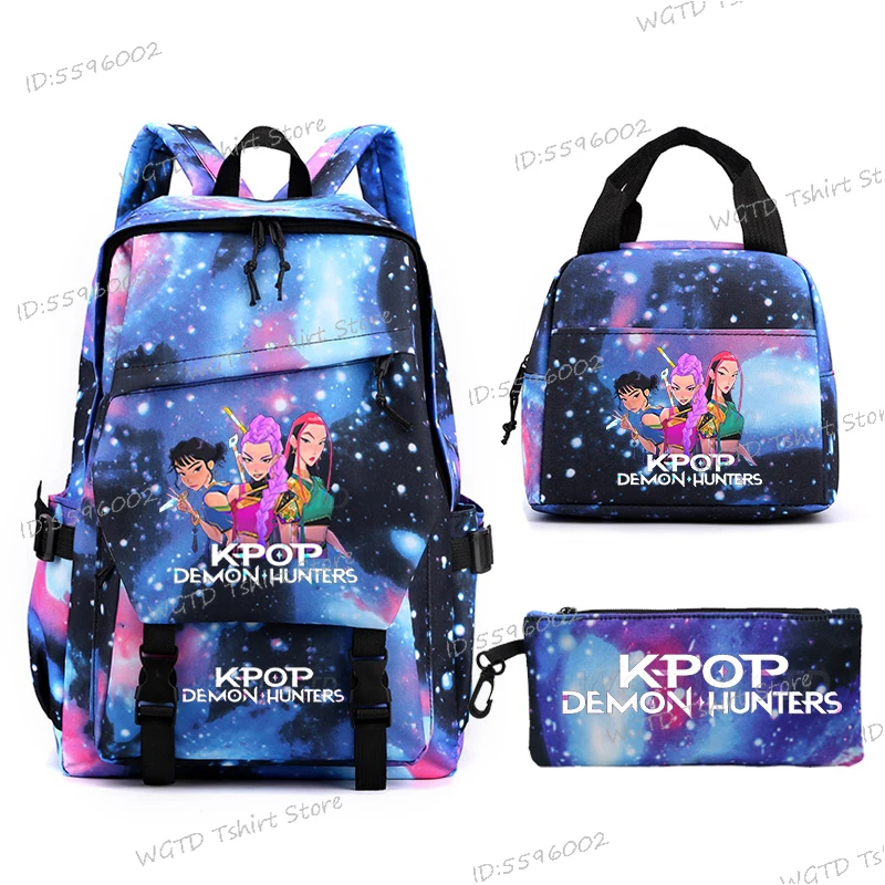 Set Tas Ransel 3in1 Motif Film Populer, Tas Makan Siang, Tempat Pensil Kartun untuk Pelajar, Tas Selempang Perjalanan Luar Ruangan, Tas Ransel Multifungsi untuk Remaja