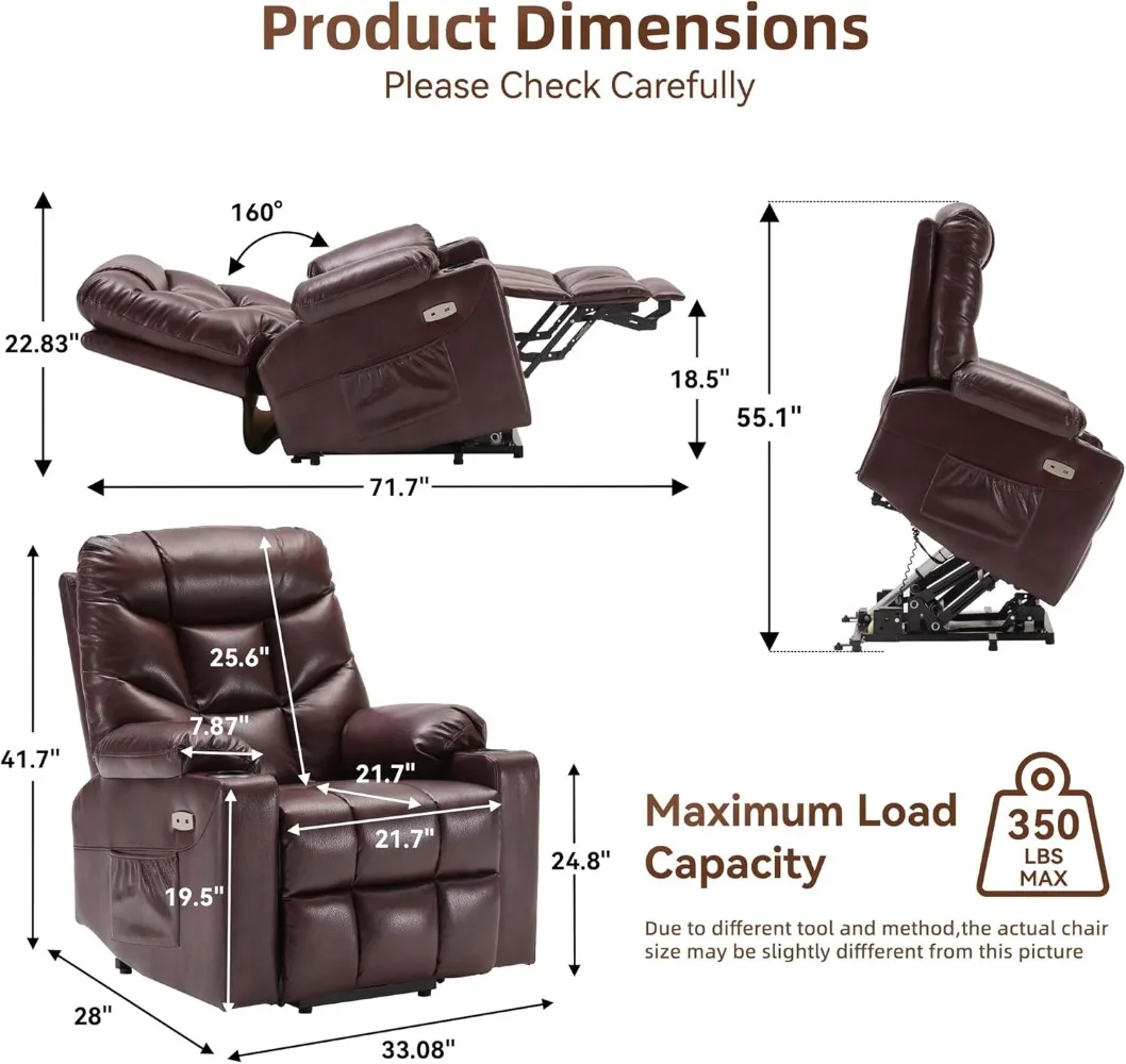 Movable Lift Chair with Wheels, Power Recliner, Electric Reclining Chair with Massage and Heat, Wall Hugger Reclinable Sofa