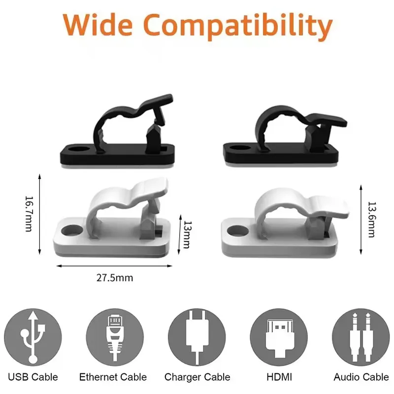 20/50PCS Cable Organizer Clips Cable Management Wire Manager Cord Holder USB Charging Data Line Bobbin Winder Wall Mounted Hook