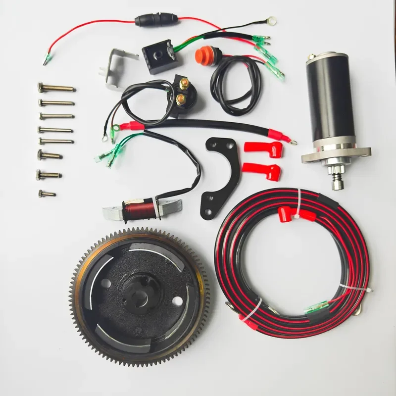 STLF Electric Starter Conversion Kit for 9.8HP 2-Stroke Outboard Motors Upgrade: Starter Motor, Flywheel, Charging Coil &