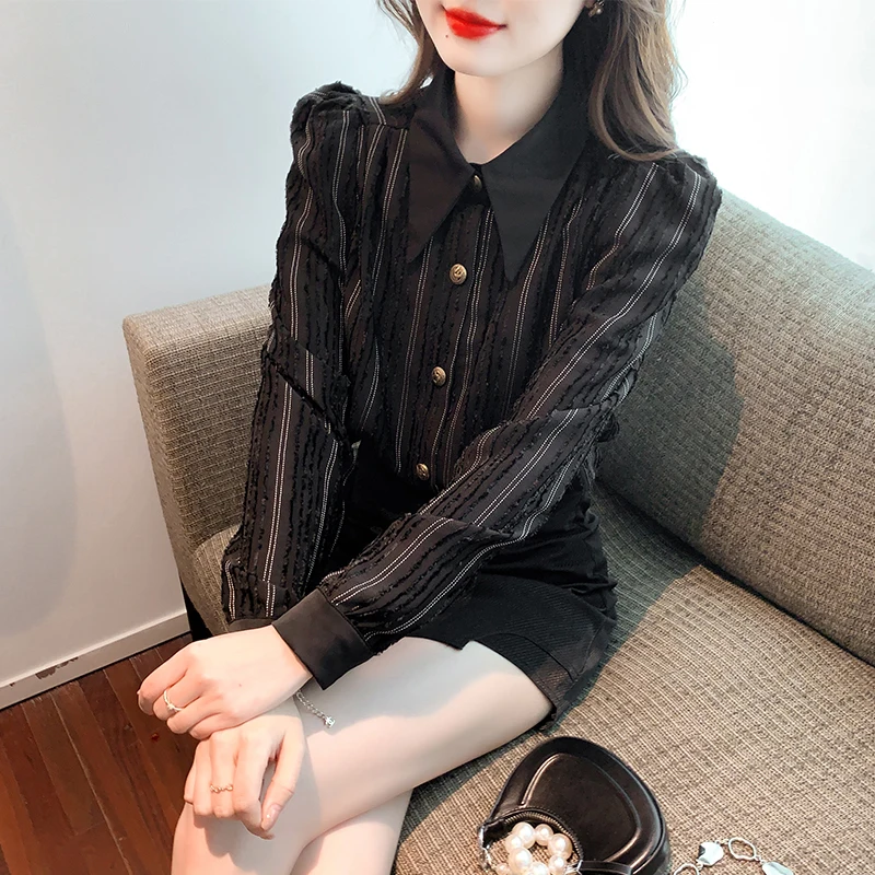 

Ladies Korean Fashion Casual Stripe Shirts Blouse Women Tops Woman Button Up Shirt Female Girls Long Sleeve Blouse BPy1839