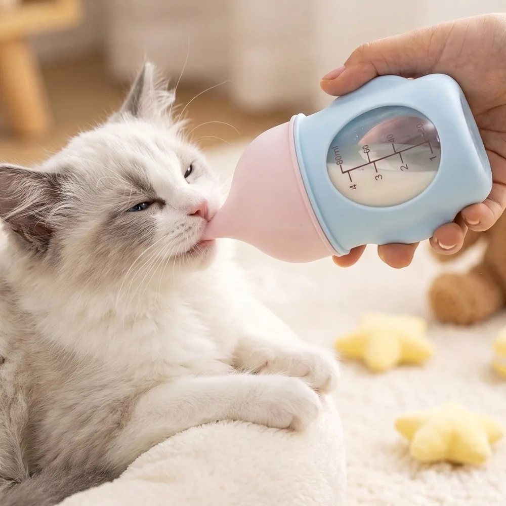 

Anti-Choking Pet Milk Bottle Silicone Nipple Bite Resistant Dog Drinking Bottle Visible Scale Soft Silicone Puppy Nursing Bottle