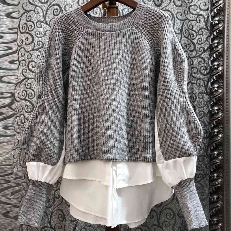 2021 Autumn and Winter New Fashion Sweater Women Pullover Long Sleeve Lantern Sleeve Round Neck Wild Loose Sweater