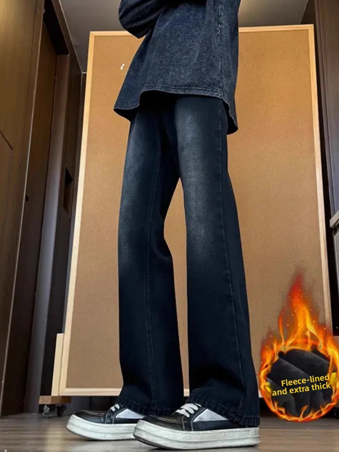 

Мужские джинсы American Vibe Fce Lined с флисовой подкладкой, теплые, в стиле ретро, черные, джинсовые, зауженные, прямого кроя, повседневные брюки