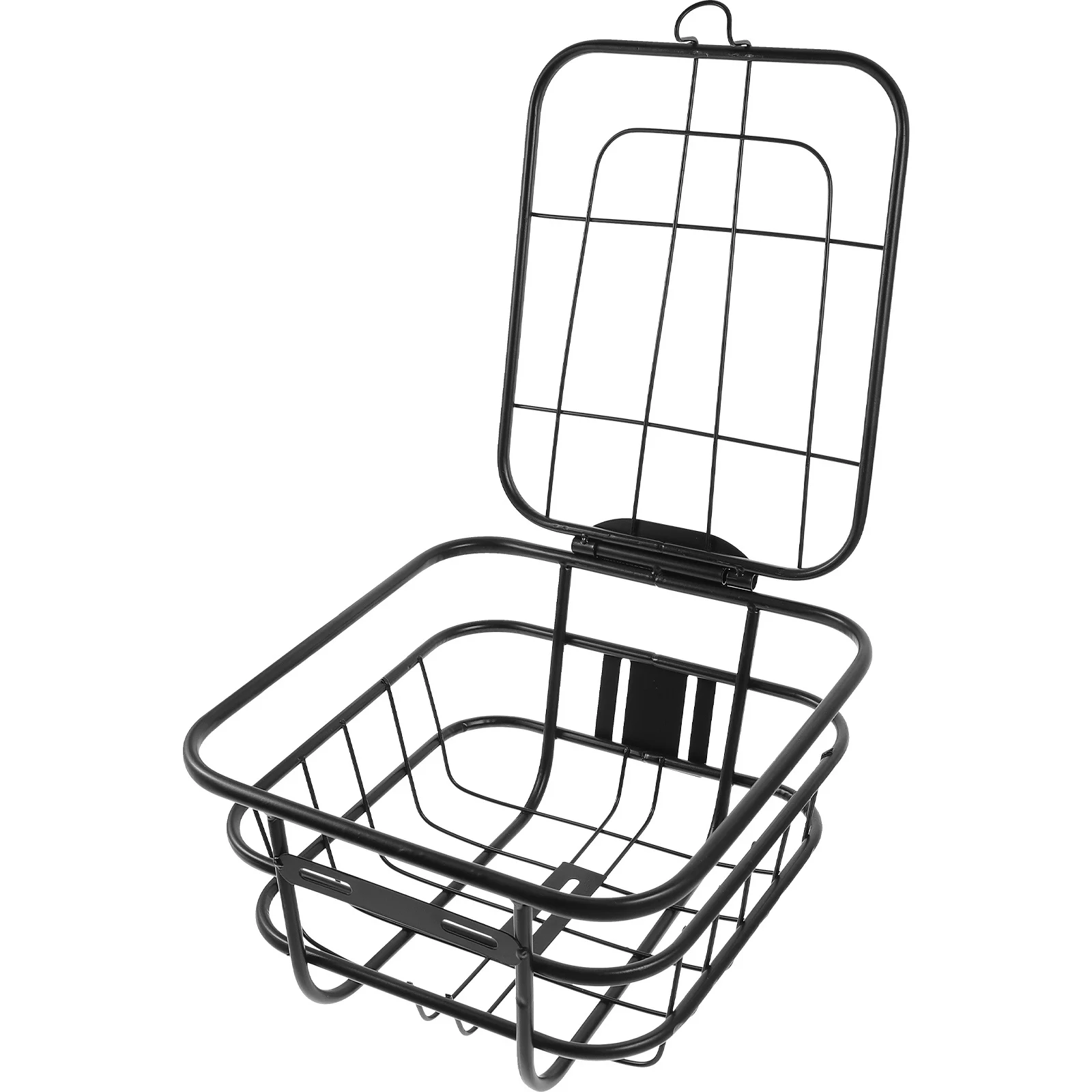 

1pc Black Iron Bike Basket Heavy-Duty Front Storage For Electric Bicycle Thicken Practical Riding Gadget Accessory Container