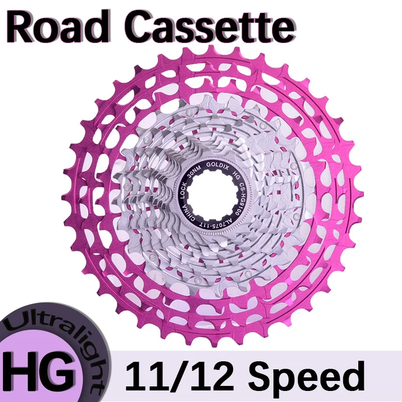 

GOLDIX 11 Speed Cassette K7 12v Road Bike Freewheel HG 28T 30T 32T 34T 36T CNC Hollow Ultralight Bicycle Freewheel Black Pink