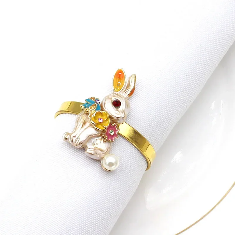 Easter napkin ring white rabbit napkin ring wedding hotel restaurant table decoration mouth cloth ring