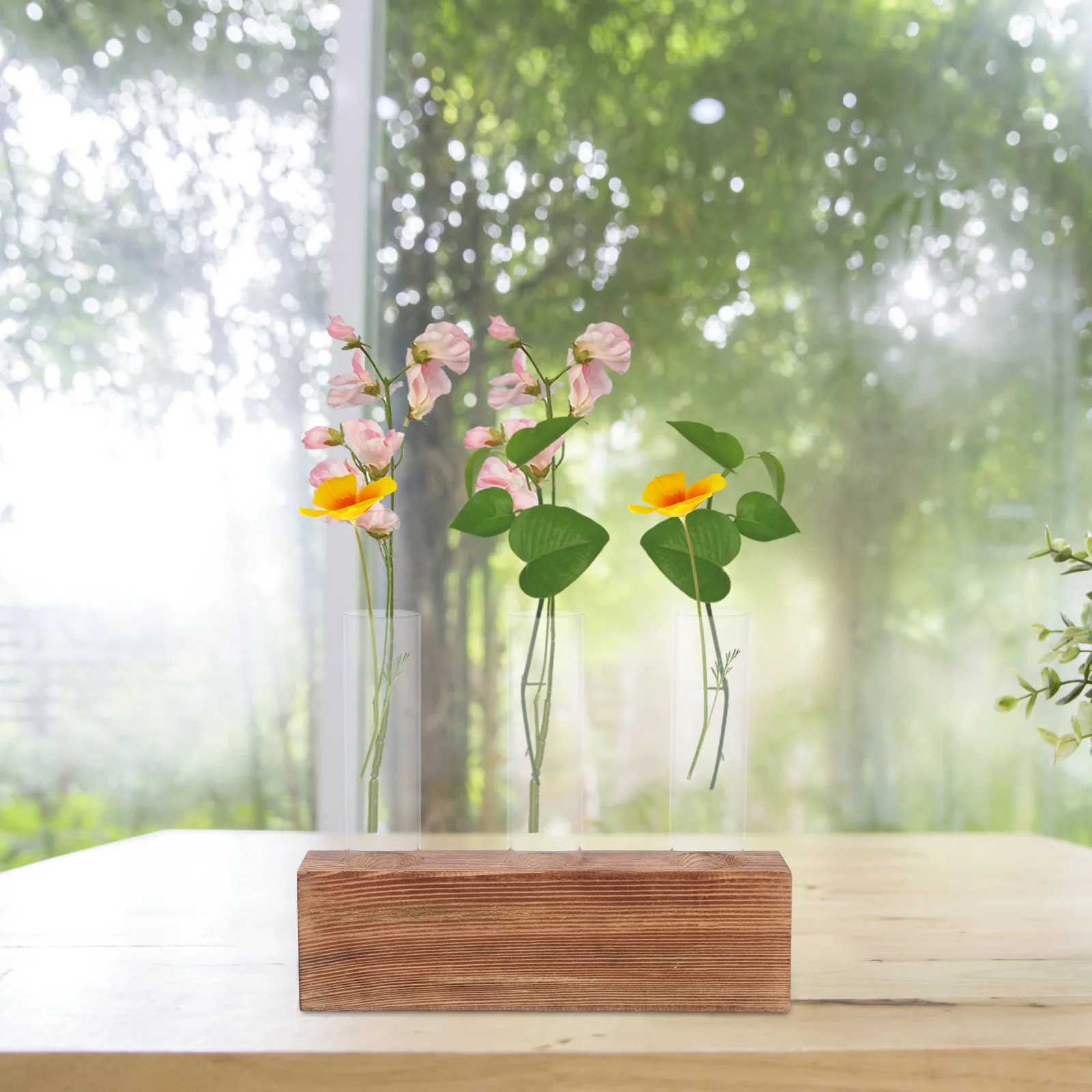 

Hydroponic Flower Vase Glass Wooden St Table Decoration Plant Shelf Indoor Desk nament Clear Container Home Gift
