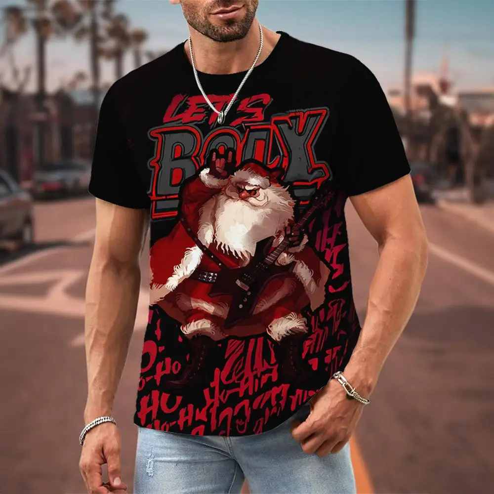 New Fun Christmas T-shirt for Men 3D Hip Hop Santa Claus Printed Mens Top Fashion Casual Short Sleeve Street Designer Sportswear