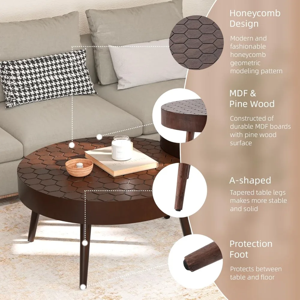 طقم طاولة قهوة متداخلة مستديرة حديثة مكونة من قطعتين لغرفة المعيشة على طراز المزرعة #6