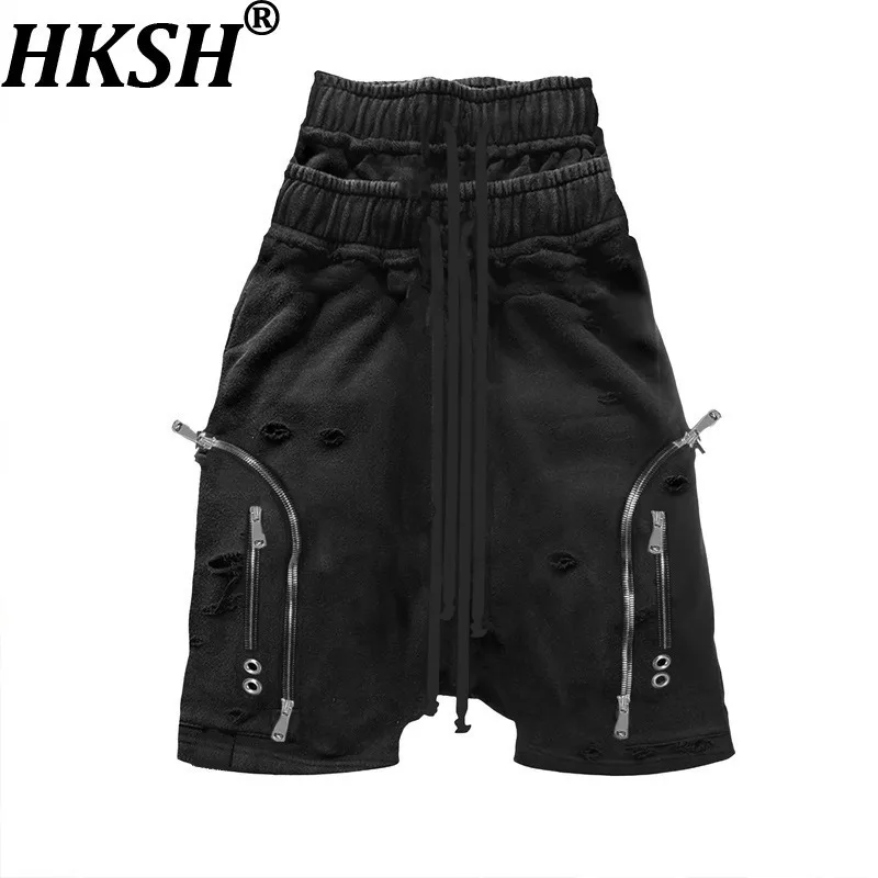 

HKSH Летние новые мужские темные шорты Tide High Street из двух частей с двойным поясом, модные нишевые шикарные повседневные шорты с карманами, HK12677