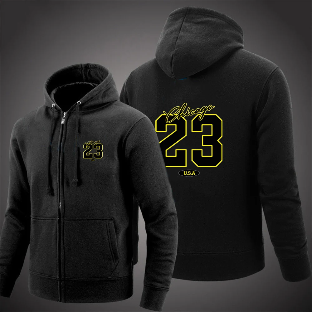 

2025 Spring Autumn Men's 23 USA Art Letter Design Logo Print Long Sleeve Hooded Hoodies Solid Color Slim Fit Jacket Zipper Coat