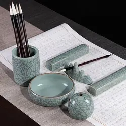 Royal Ming Celadon juego de cuatro tesoros, suministros de caligrafía, soporte para bolígrafos, pisapapeles, lavado para adultos
