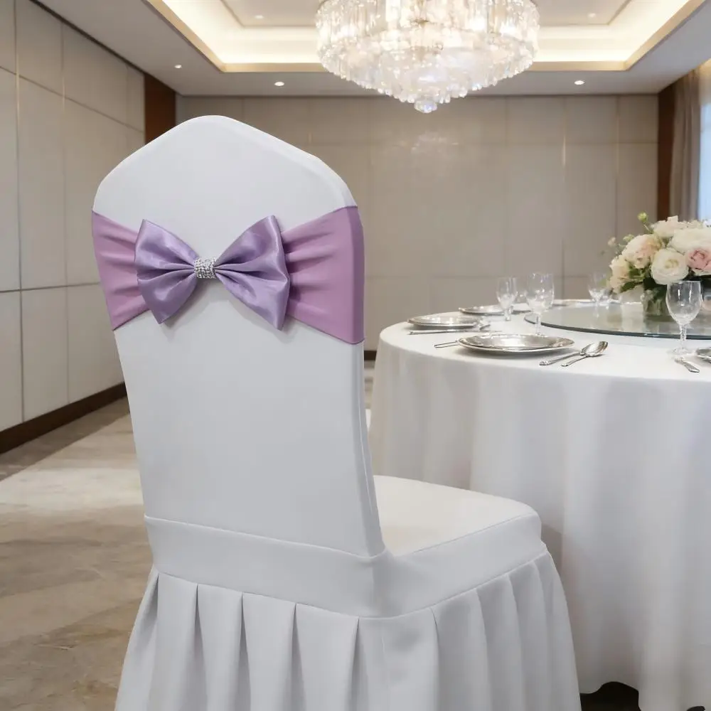 10-teilige Hochzeitsdekoration, Spandex-Stuhl-Schärpenbänder, Fliege mit glitzernder Diamantschnalle für besondere Anlässe, Geburtstagsfeier – Detail 4
