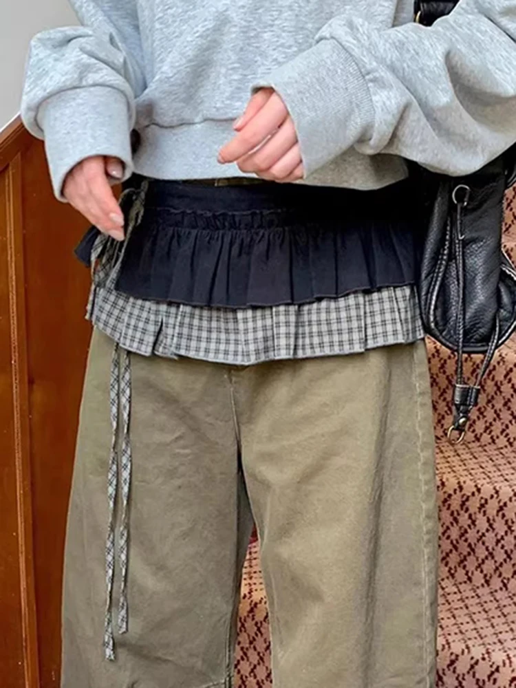 Y2K Plaid Skirt Korean Lace Up Retro Fart Curtain Double Layer Short Skirt Versatile Style