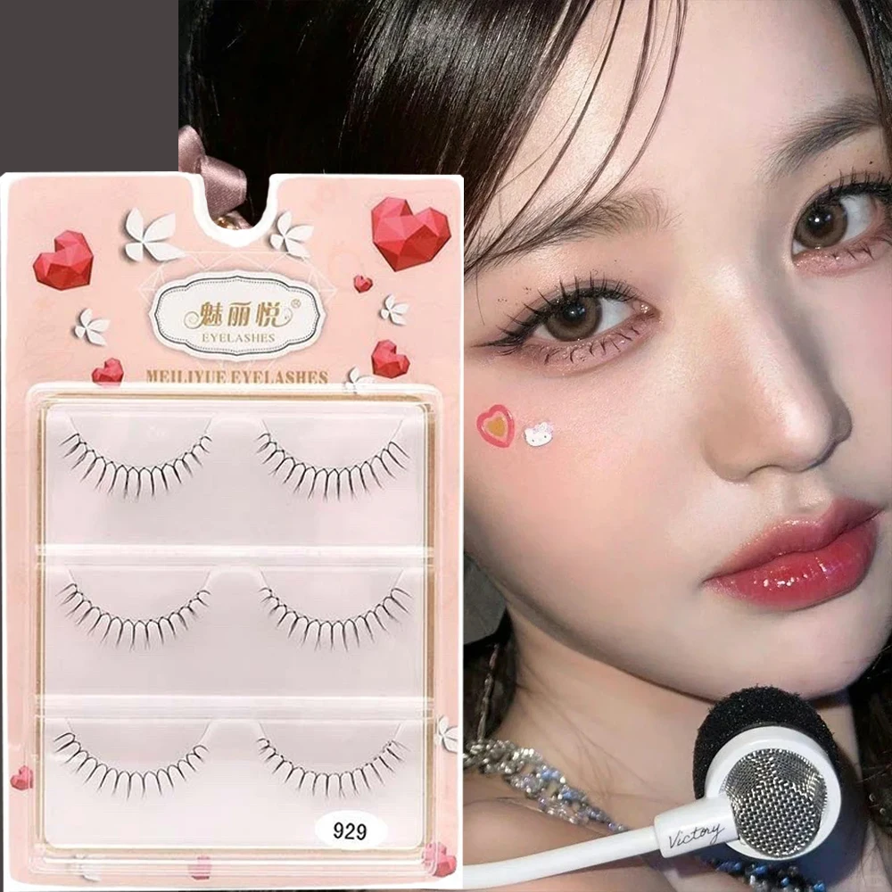 3 Pairs Korean False Eyelashes U Shaped Lashes Extension Makeup Tool Soft Natural Thin Transparent Stem Cross Fake Eyelashes