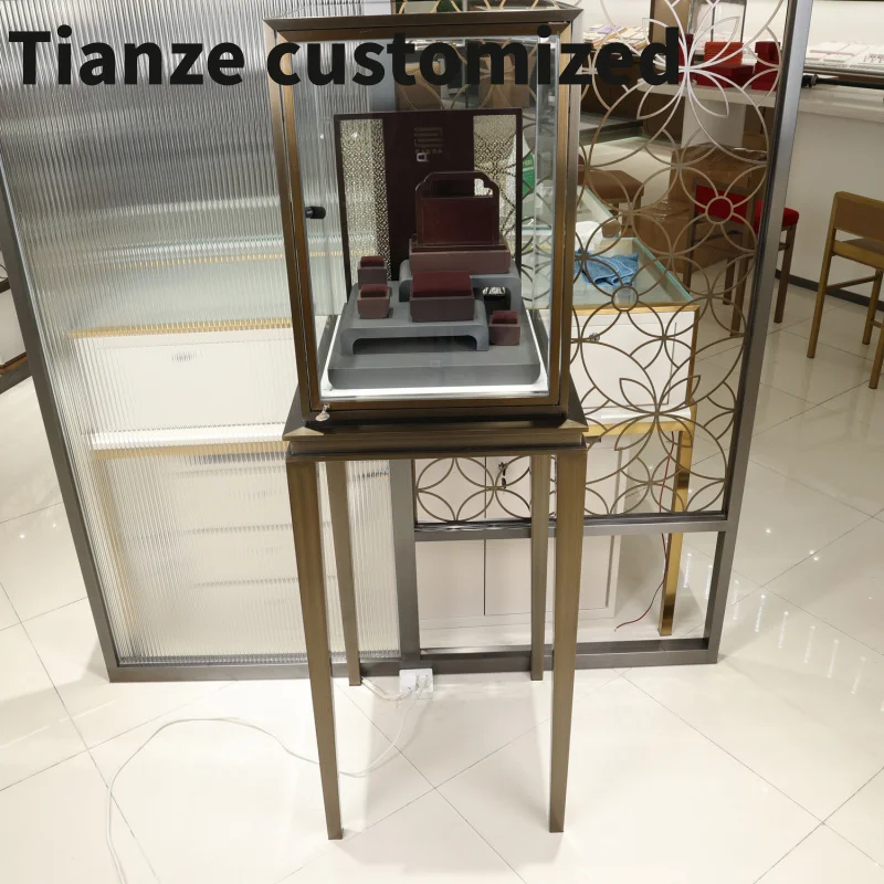 Customized-Best Selling Jewellery Shop Commercial Stainless Steel 3D Design Jewelry Showcase Display Cabinet Glass