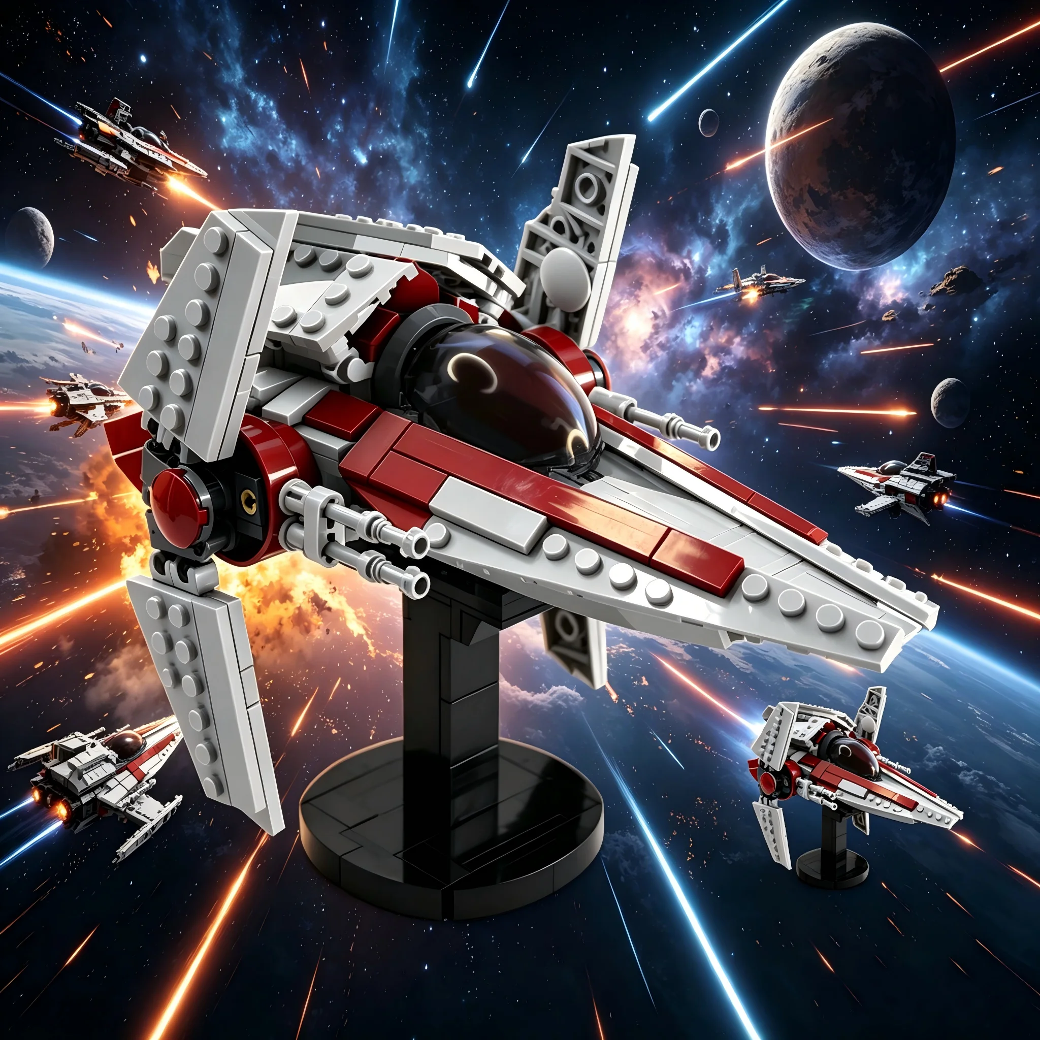 V-Shaped Space Fighter MOC Building Blocks Interstellar Battle Aircraft Model High-Detail Space War Winged Warplane Bricks DIY