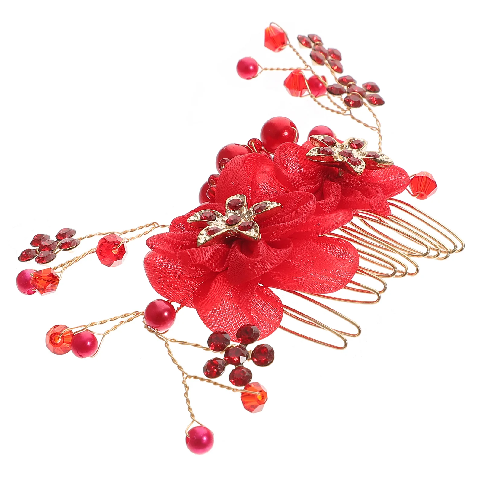 

Exquisite Red Bridal Hair Comb Crystal Wedding Headdress Elegant Bride Hair Accessories For Party Dance Banquet
