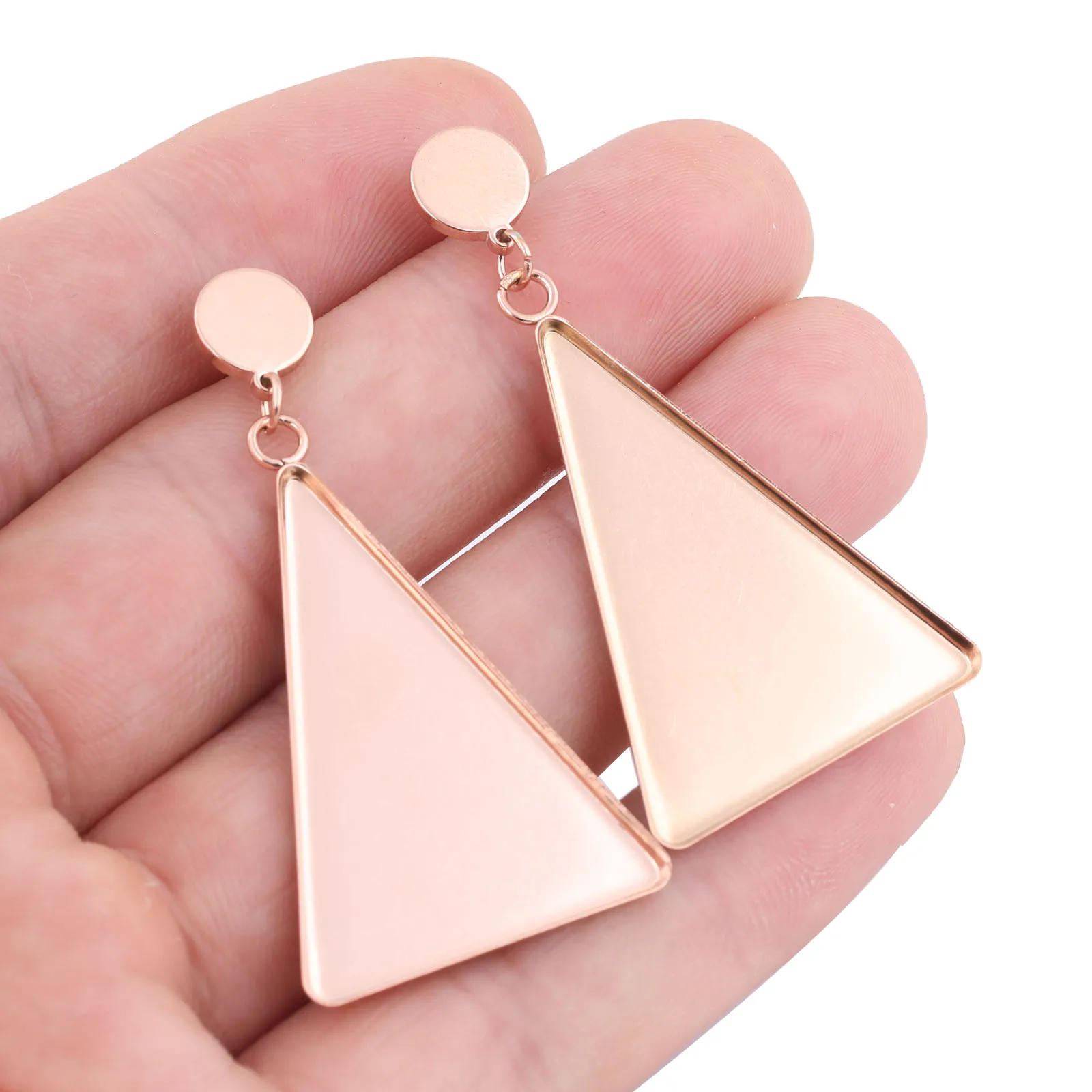 6pcs Stainless Steel 23x33mm Triangle Cabochon Earring Base Blanks Rose Gold Diy Post Earrings Studs Findings For Jewelry Making