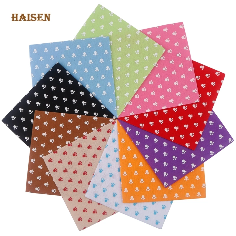 Haisen,Printed Nonwoven Felt Fabric/1mm Thickness/Polyester Cloth Home Decoration Bundle for Sewing Dolls&Crafts Material/10Pcs