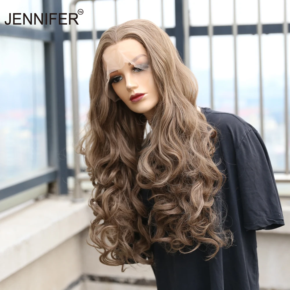 Long  Wavy Synthetic Lace Front Wigs for Women  Brown/Purple Color  High Temperature Fiber  Hair Cosplay/Party/Daily