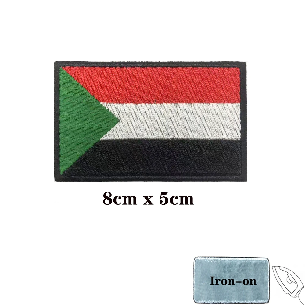 1PC Sudanese flag Sudan Patch Stripes Badge Tags Chevrons Military Armband Iron On Or Hook Loop Embroidered