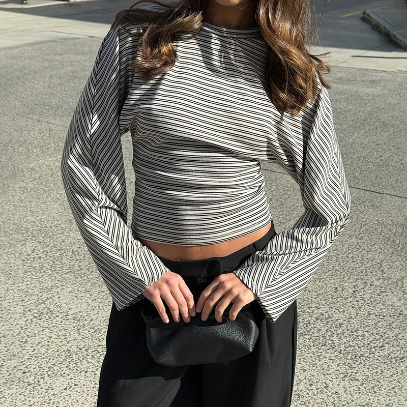 Faionable Slim Fit Striped Long Sve round Ne T irt Top New Arrival Commute Sle Polyester Cotton Blend Moisture Wic...