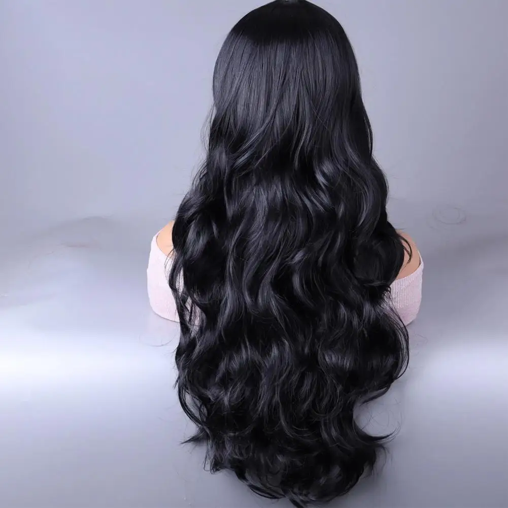 Perruque Synthétique Longue Bouclée Ondulée Brune pour Femme, Faux Cheveux, Partie Moyenne, Degré de Chaleur, Toute Vinc