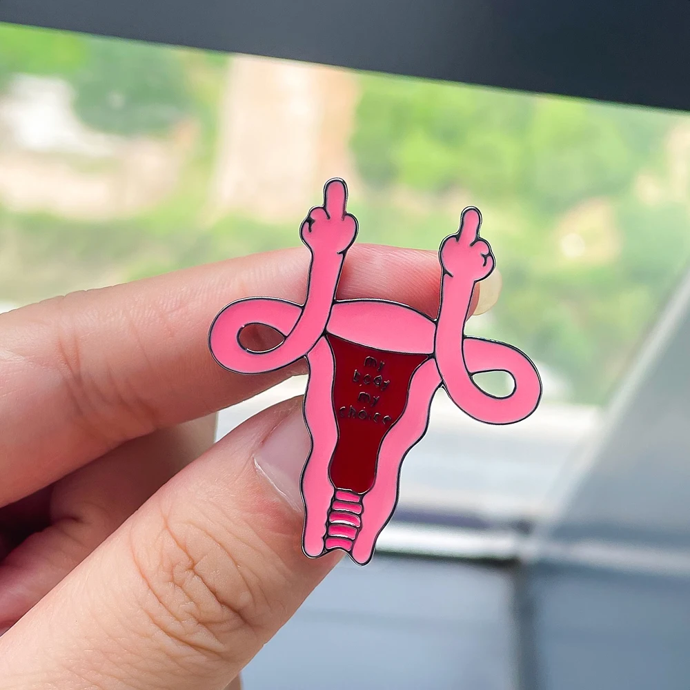 Funny Female Uterus Gynecology Enamel Brooch Middle Finger Vagina Badge Feminist Lapel Backpack Hat Pin Jewelry for Women