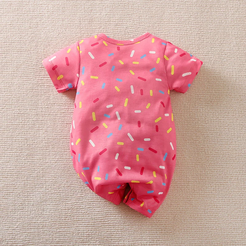 Newborn Baby Clothes Pink donut print Jumpsuit Summer Short Sleeve Romper 0-12 months Infant Toddler Pajamas One Piece Outfit