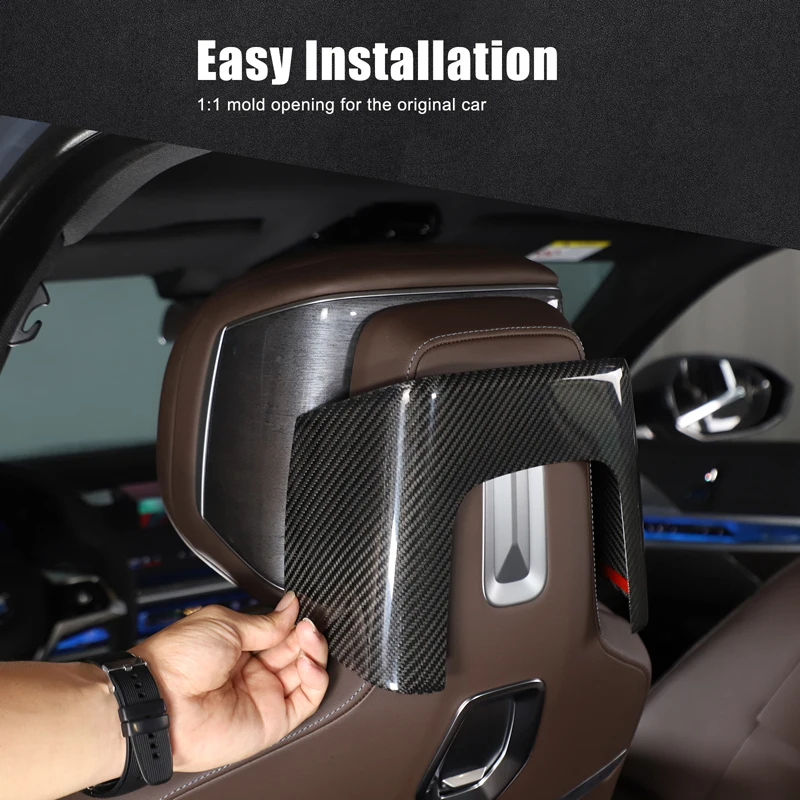 2 piece set Real carbon fiber For BMW 7 Series G70 2023+Car headrest decorative panel frame sticker car protection accessories