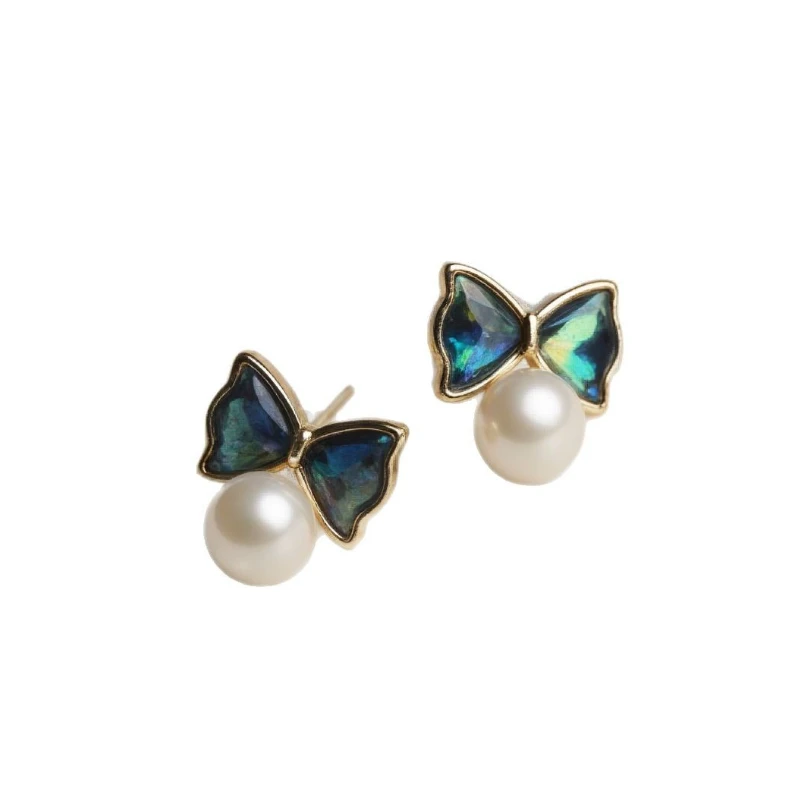 

Korean version of simple pearl bow stud earrings women's light luxury high-end sense S925 silver needle earrings