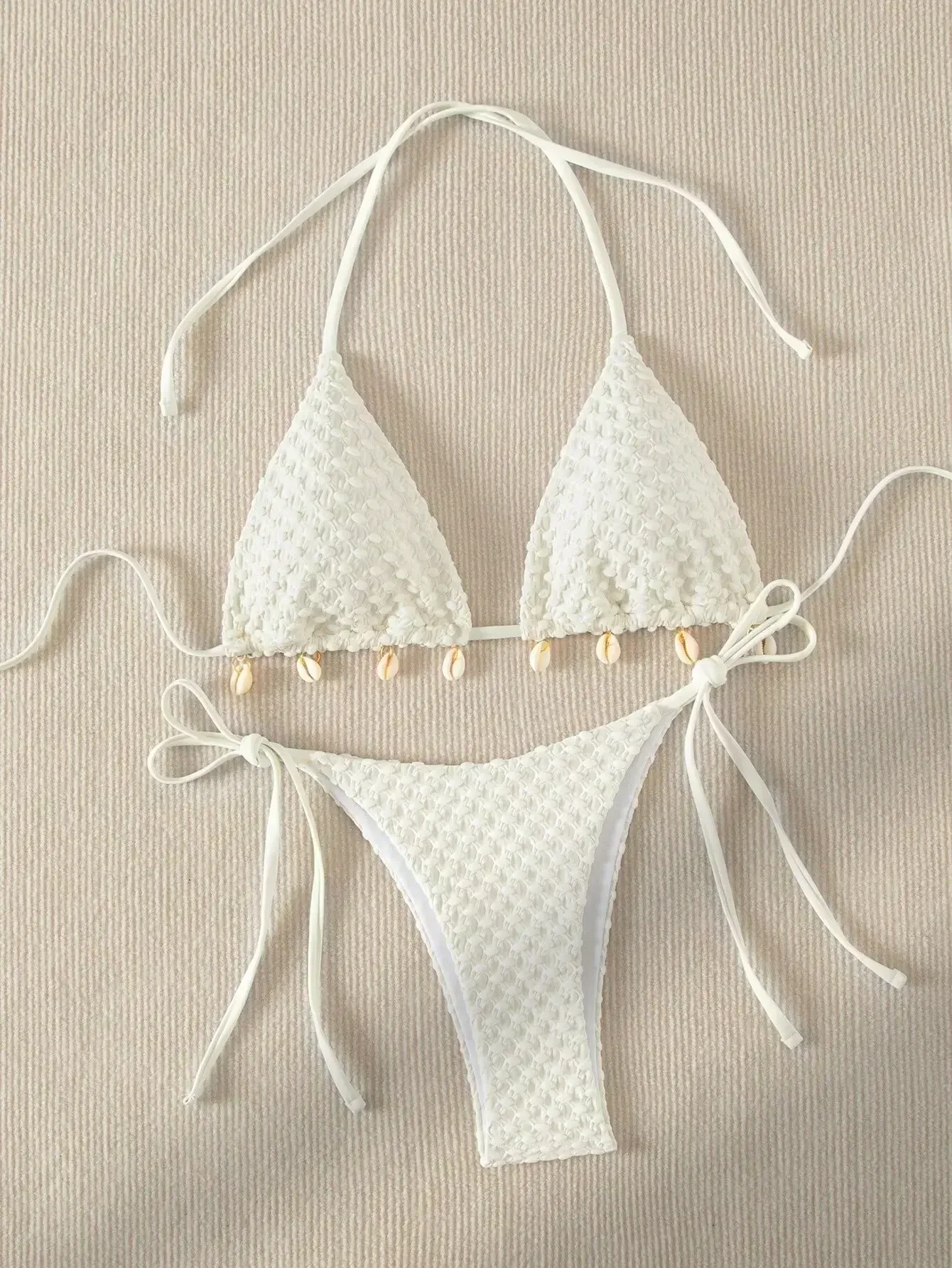 

Sexy Bikini Set Shell Designer Swimsuit 2025 White Black Push Up Micro Bikinis Summer Bathing Suit Tie Side Triangle Swimwear