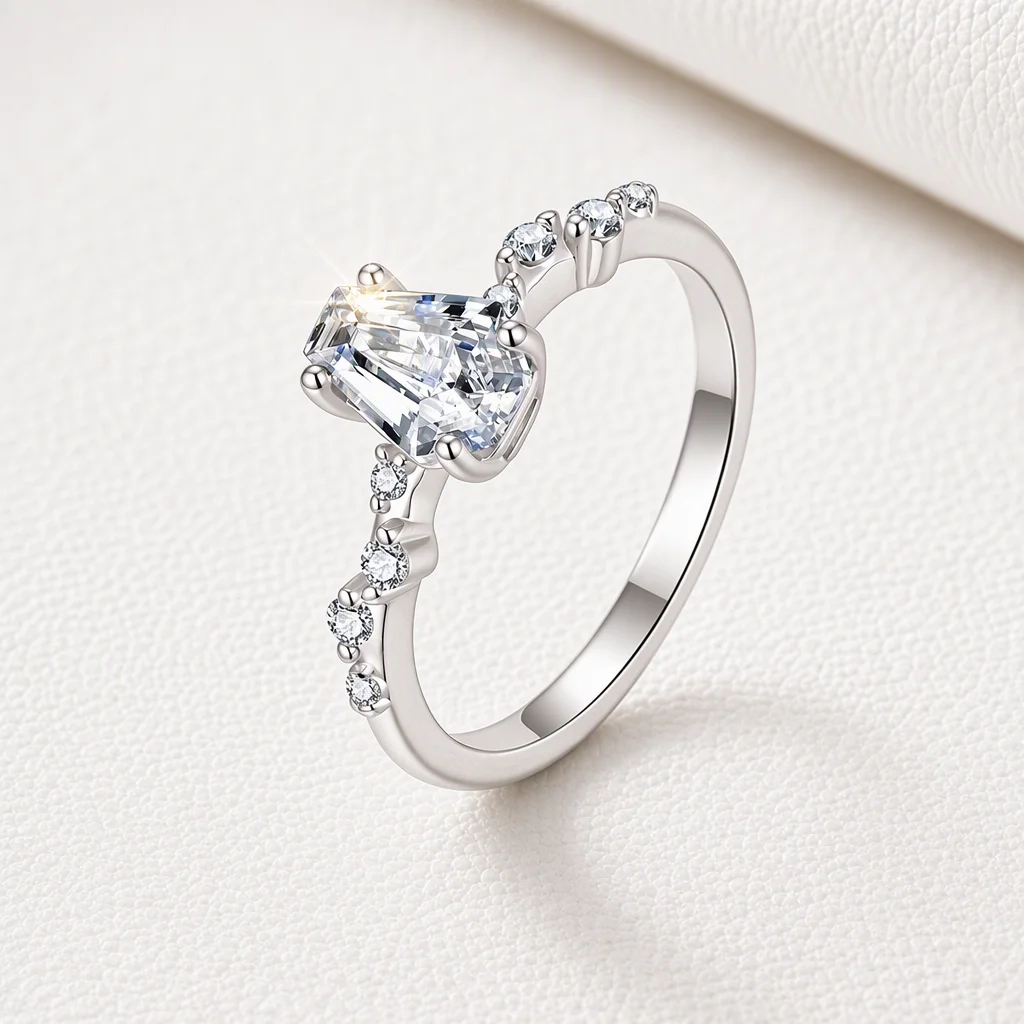 925 Sterling Silver Coffin Cut Moissanite Ring for Women Twig Band GRA Certified Engagement Jewelry Gift