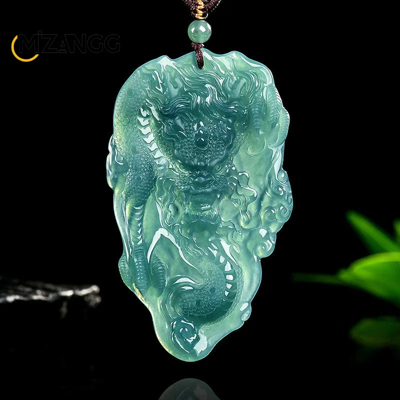 High-end Natural Jadeite Dragon Pendant A Majestic Dragon Soaring Across The Seas A Stylish Ice-Type Necklace for Men and Women