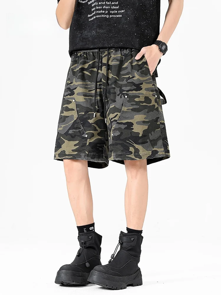 Vêtements de travail de Camouflage de rue rétro américain Sle, cinq sept pouces, jambes droites amples, jambes larges, orts en pur coton pour hommes