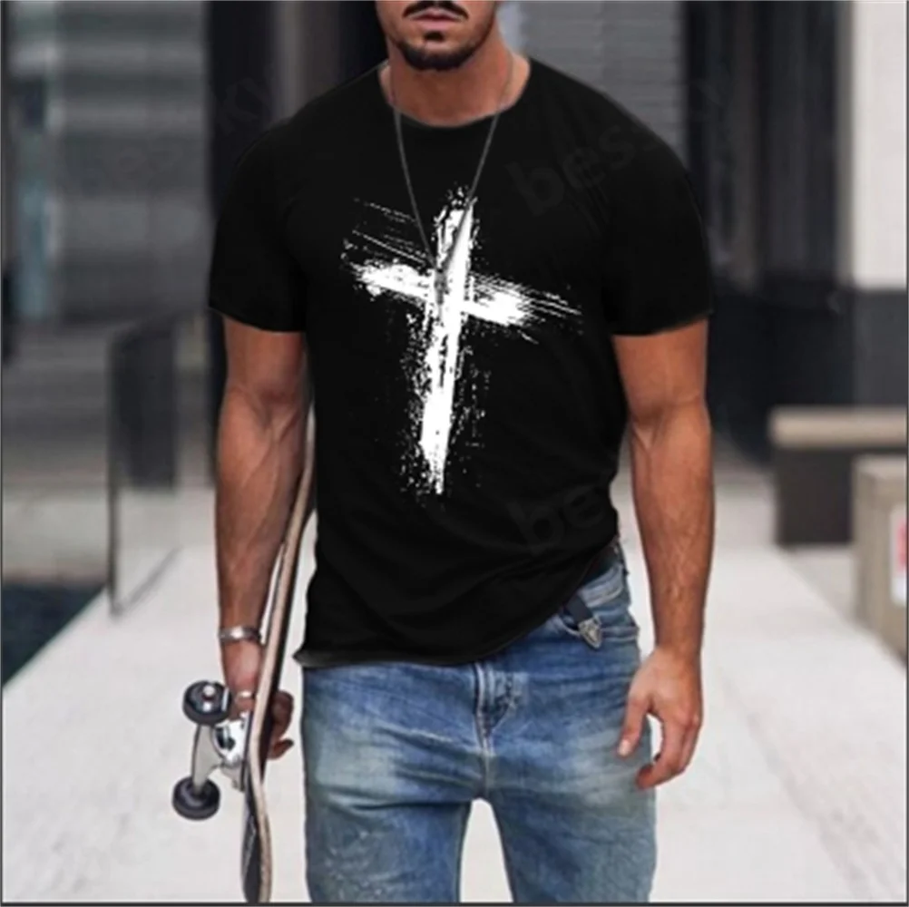 

Men's printed fitness short sleeved sports casual round neck top