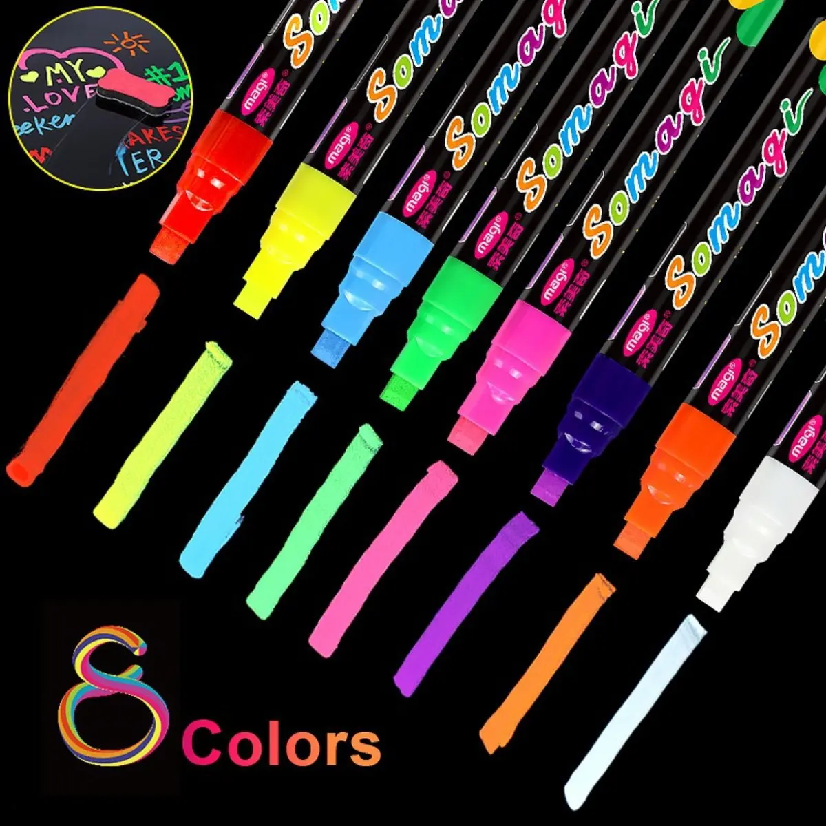 Kit 8 Colors Liquid Chalk Colorful Pen Brand Text Erase For LED White Frame