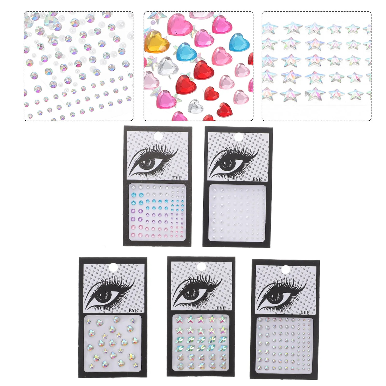 5Sheets Water Rhinestone Sticker Earrings Face Gems Pearl Nail Rhinestones Stick on Earrings for Festival Party Makeup