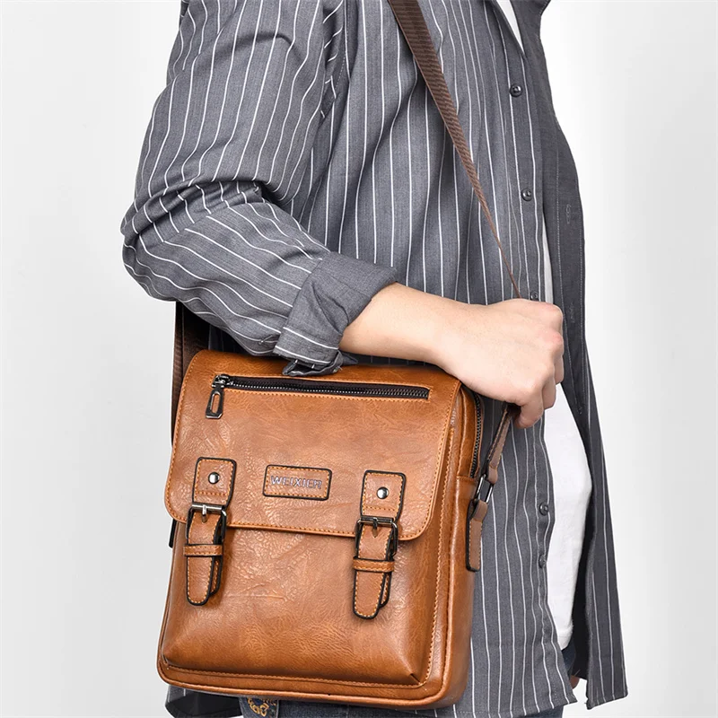 

PU Leather Men's Shoulder Bag Luxury Work Business Messenger Bags Fashion Male Crossbody with Adjustable Straps