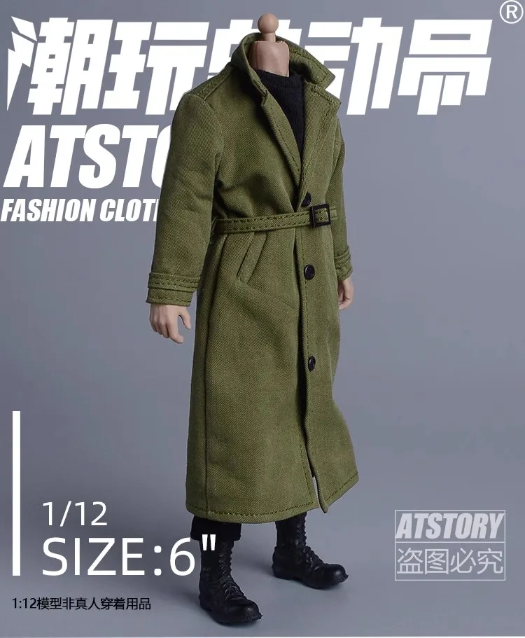

ATSTORY 1/12 Soldier Long Trench Coat Jacket Trendy British Military Coat Model Clothes Fit 6" Notaman Action Figure Body Toy