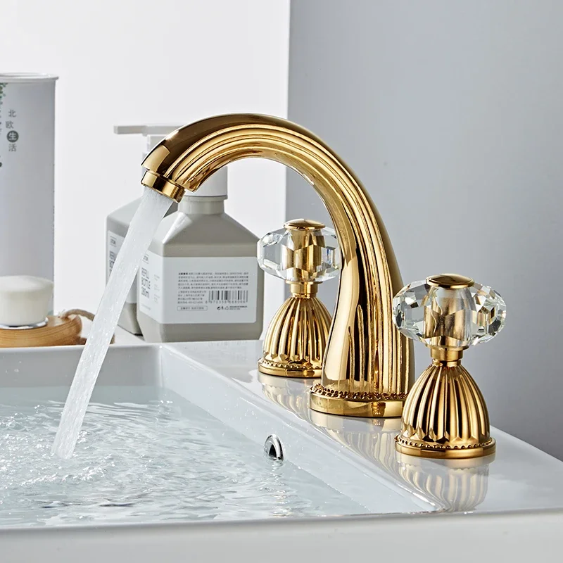 

Basin Faucet Antique Bronze Bathroom Sink 3 Hole Widespread Gold/Black/Chrome Basin Mixer Hot And Cold Water Tap New