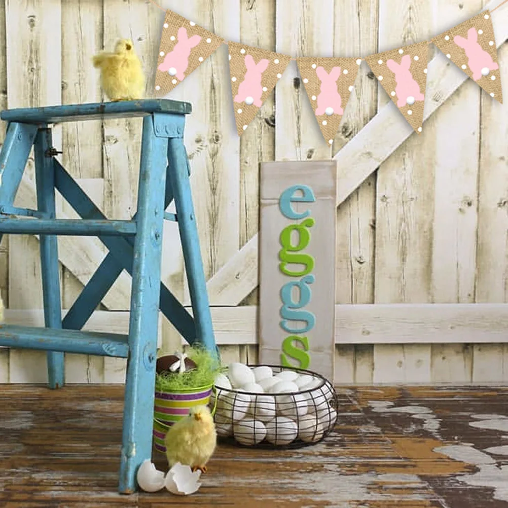 

2Pcs Easter Burlap Rabbit Banner Garland Vintage Linen Pennant Flags Bright Colors for Party Photo Props Home Wall Window