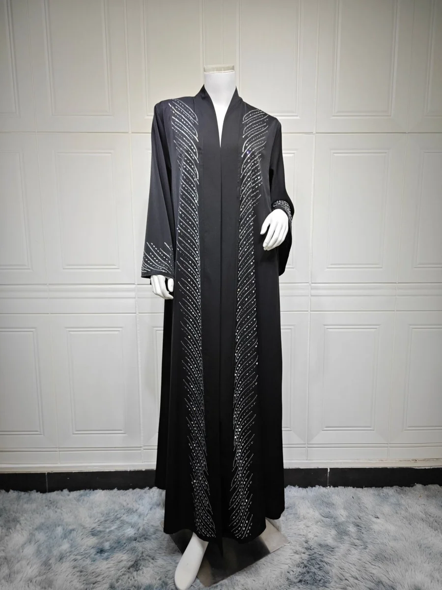 Femmes musulmanes dubaï Abaya luxe hotfix strass perles Kimono Cardigan Robe longue modeste caftan Robe Femme vêtements islamiques