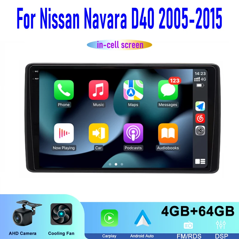 9 "Voor Nissan Navara D40 2005-2015 GPS Autoradio Head Unit Draadloze Carplay Apple Android Auto Omkeren afbeelding Camera 64GB WIFI