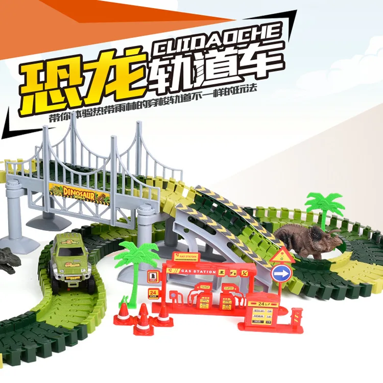 

Dinosaur Rail Car 142PCS DIY Assembling Blocks Electric Rail Racing Toys Children's Rail Car Toys