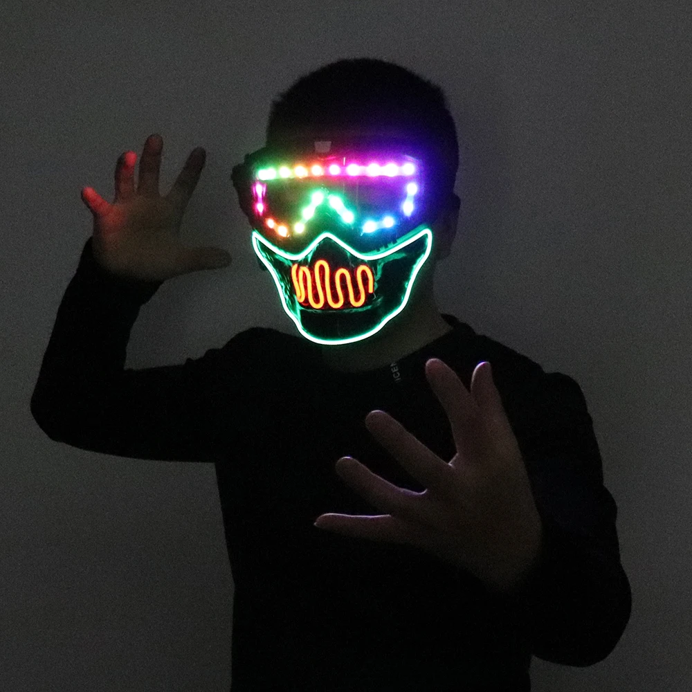 

Full Color LED Luminous Mask Goggles Cosplay Party Halloween Birthday Bar Props Gothic Anti-Fog Men and Women Glowing Mask