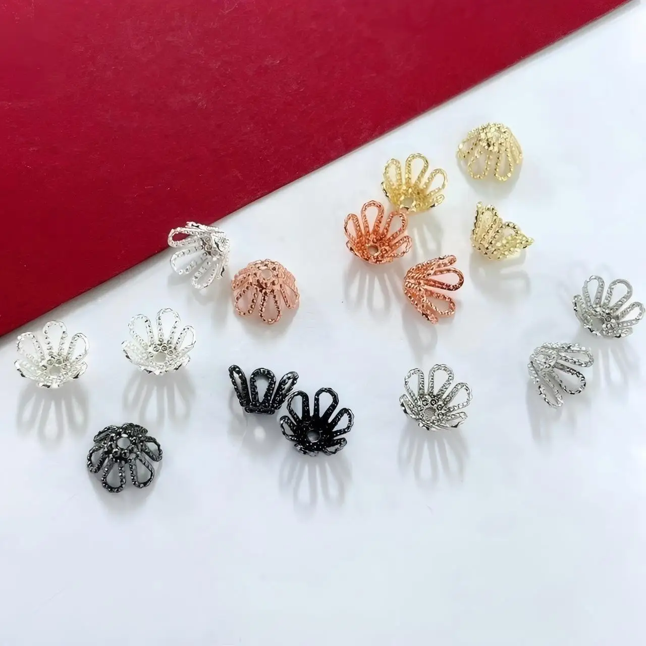 

5pc DIY Pearl Bracelet Necklace Spacer Accessories Copper Gold Plated Flower Cap Bead Holder Jewelry Making Materials Wholesale